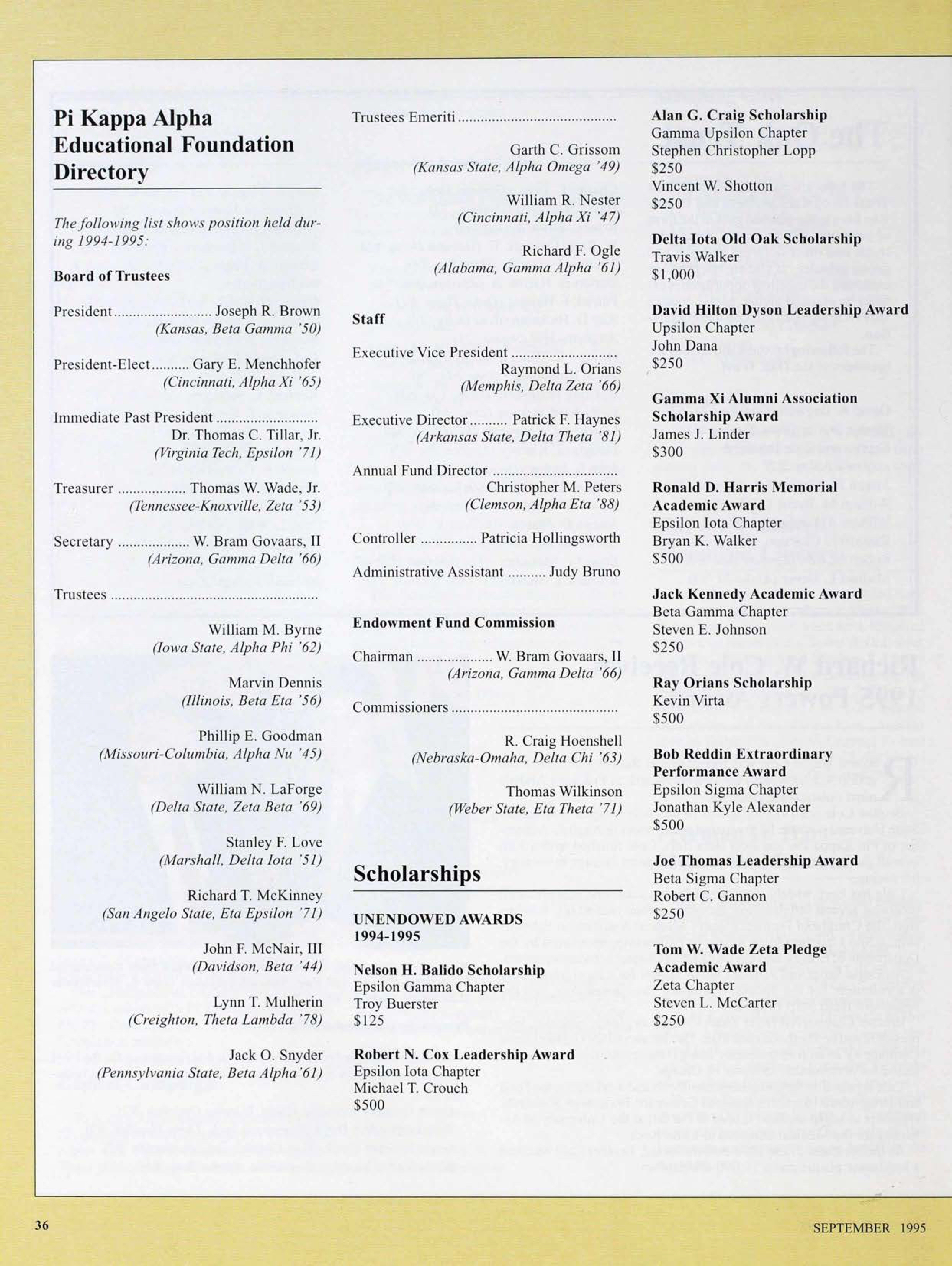 Pi Kappa Alpha Educational Foundation: Directory